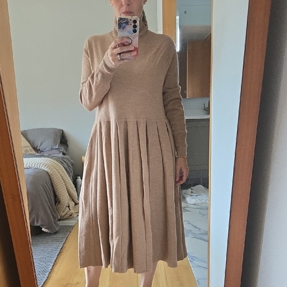 Lauren Manoogian Brown Cowl Neck A-Line Sweater Dress, Hygee, Scandi Style, EUC - Picture 2 of 9
